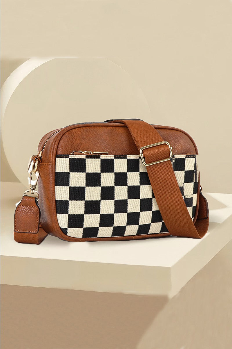 Camel Checkered Crossbody Bag