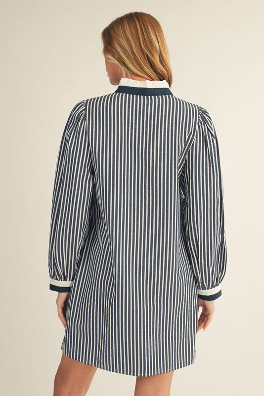 Ruffle Neck Striped Dress