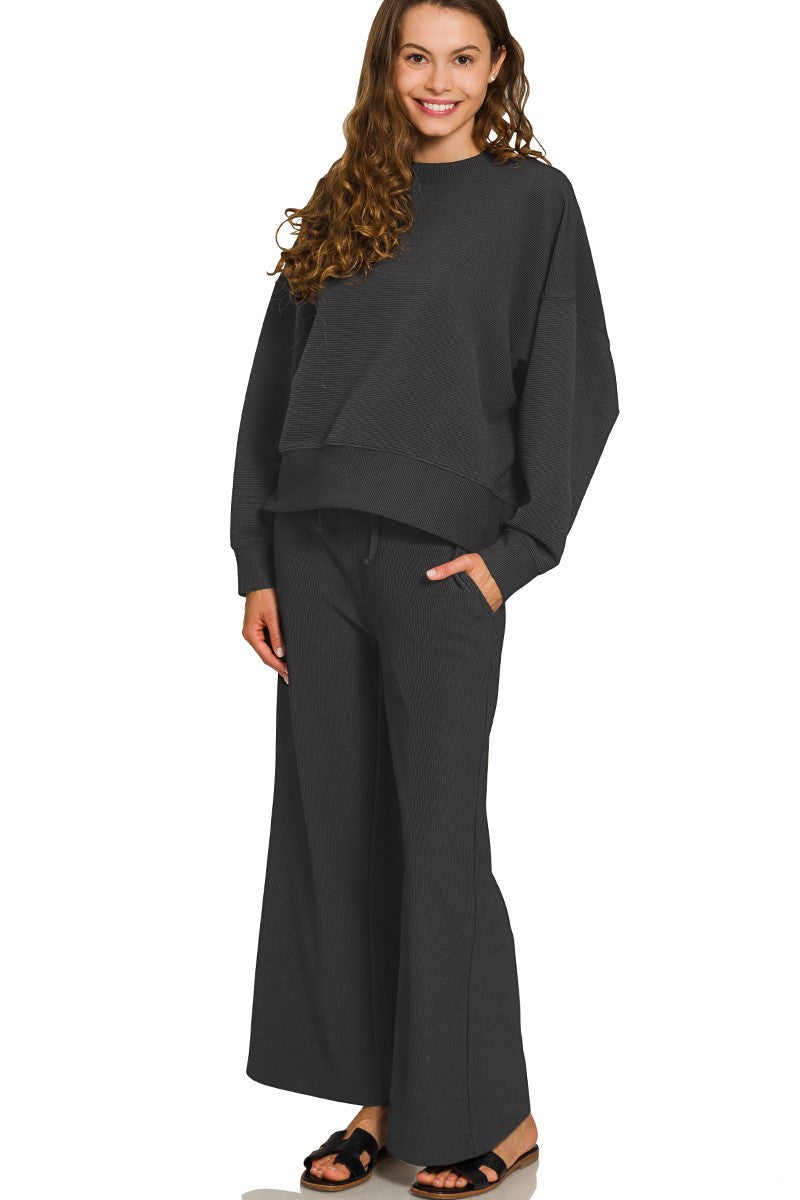 Black ribbed pullover pant set