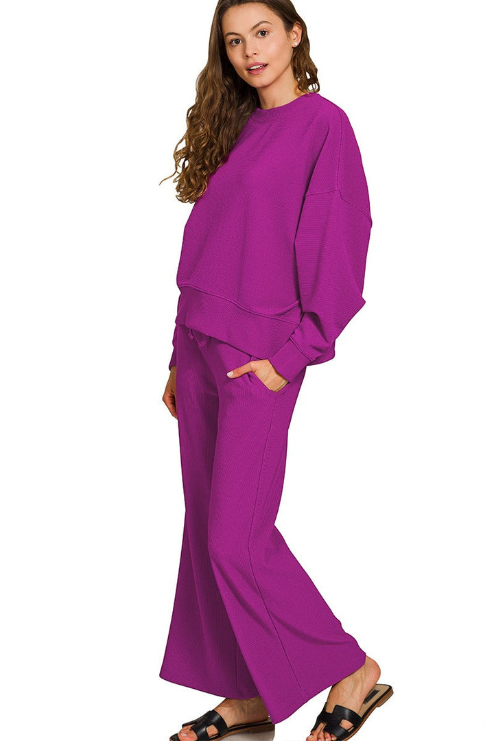 Lt. Plum Ribbed Pullover Pants Set