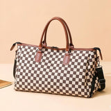Camel Checkered Canvas Weekender Duffle Bag