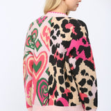 Heart & Leopard Oversized Sweater Cardigan