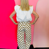 Tan/White Checkered Barrel Jeans