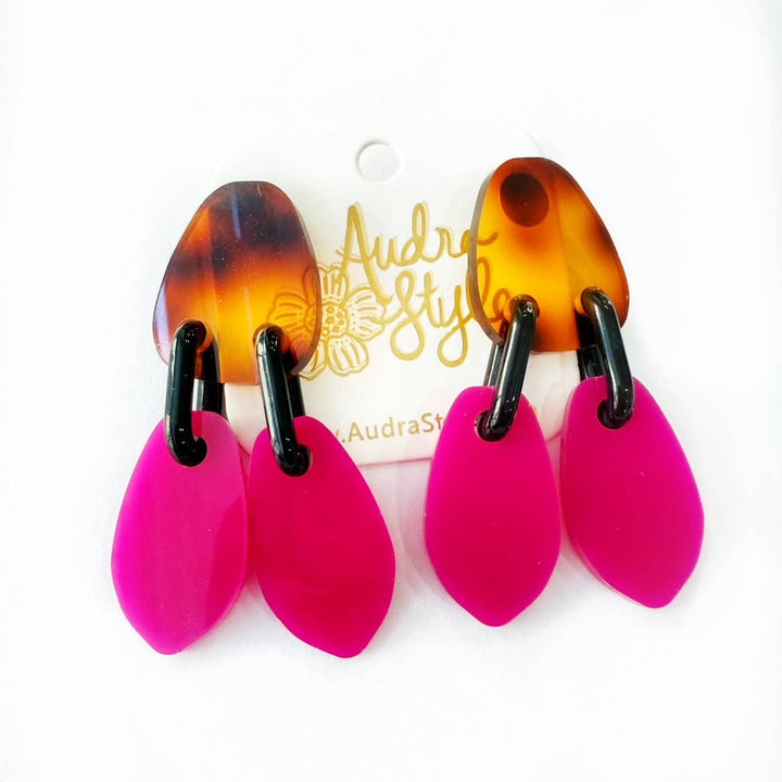 Amelia Tortoise Magenta Pink Earrings