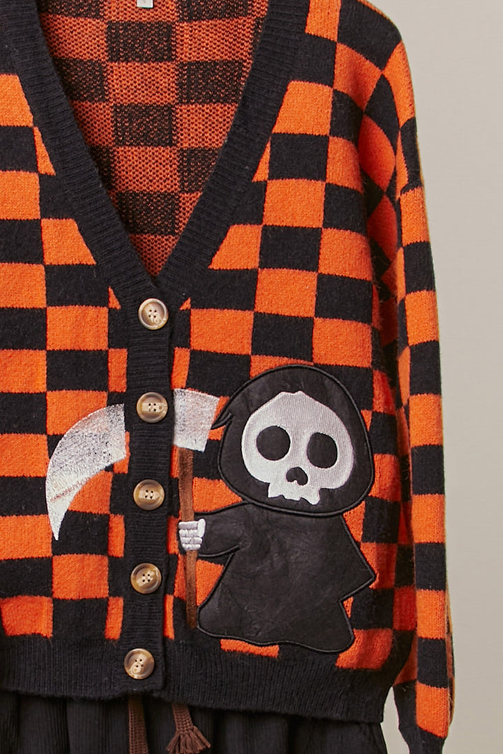 Orange & Black Checkered Reaper Patch Cardigan