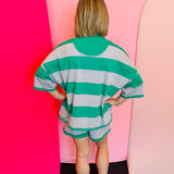 Kelly Green Striped Half-Zip Set