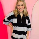 Black Striped Half-Zip Set