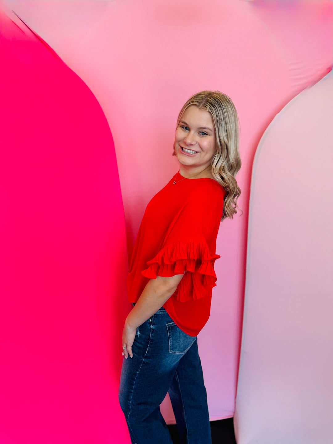 Red Ruffle Sleeve Top