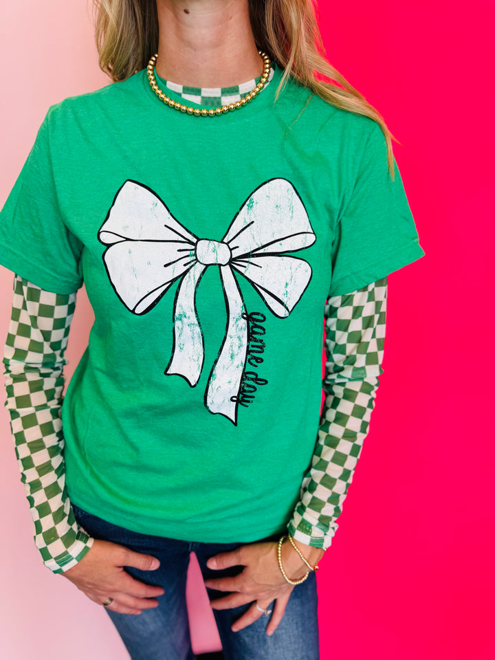 Green Game Day Bow Tee