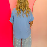 Cornflower Blue Woven V-Neck Top
