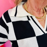 Black Check Collared Sweater Top