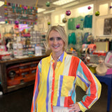 Geo Multi Striped Button Down Top