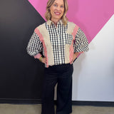 Mixed Stripe & Gingham Button Down Top