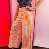 Orange Gingham Wide Leg Pants