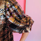 Black Bow Accent Sequins Top