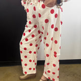 Cream & Red Polka Dot Barrel Pants