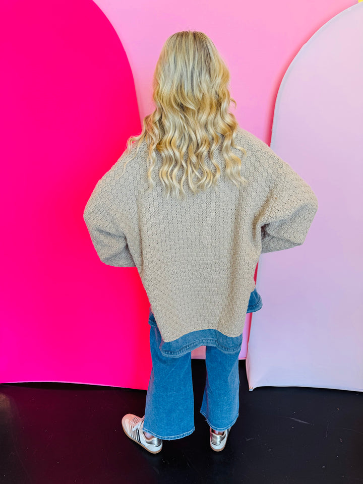 Latte Denim Contrast Cardigan