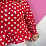 Red & White Polka Dot Ruffle Hem Top