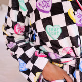 Checkered Conversation Hearts Robe - One Size