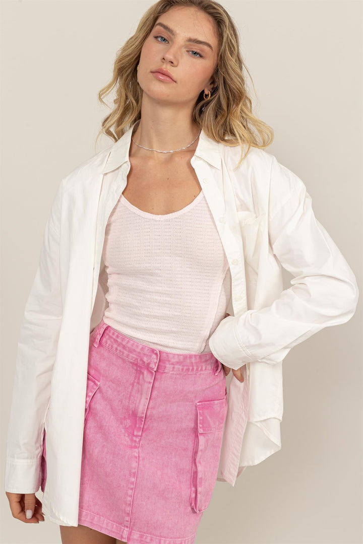 White Oversized Button Up Top