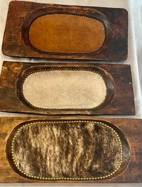 Beaded Classic Dough Bowl with Embossed Leather and Cowhide