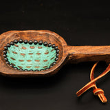 Beaded Wooden Scoop with Embossed Leather and Cowhide