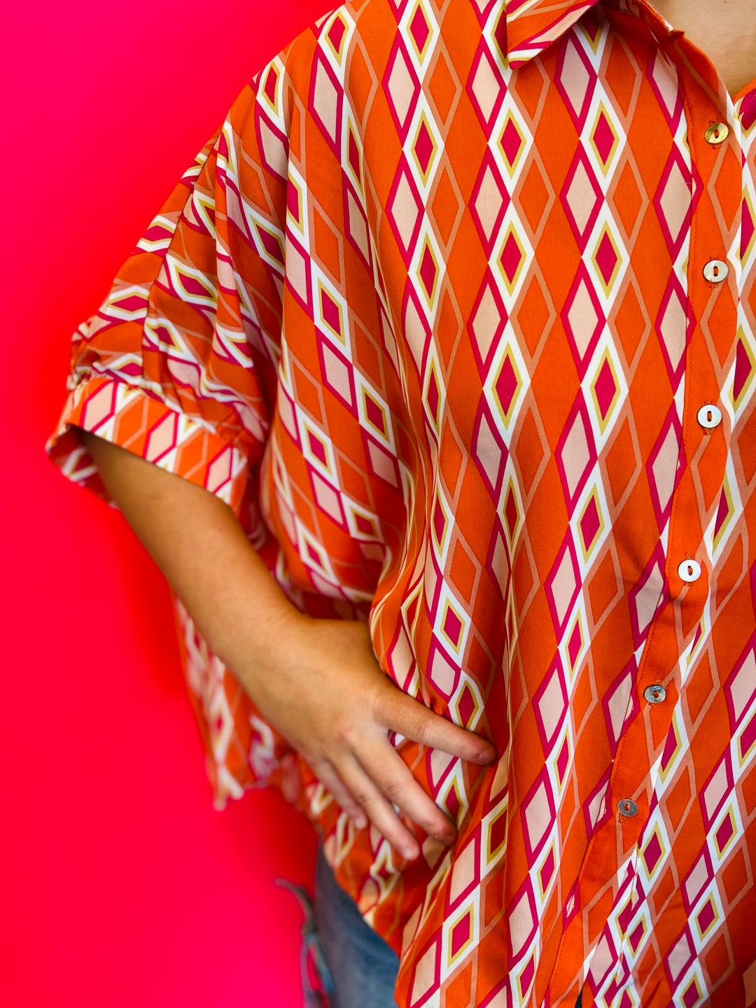 Tangerine Print Dolman Sleeve Top