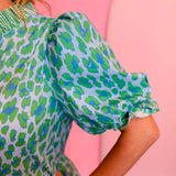 Green Leopard Print Puff Sleeve Top
