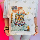 Jewel Collared Tiger Statue Of Liberty Tee