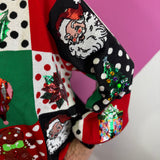 Queen Of Sparkles Multi Colorblock Polka Dot Christmas Icon Collar Sweater