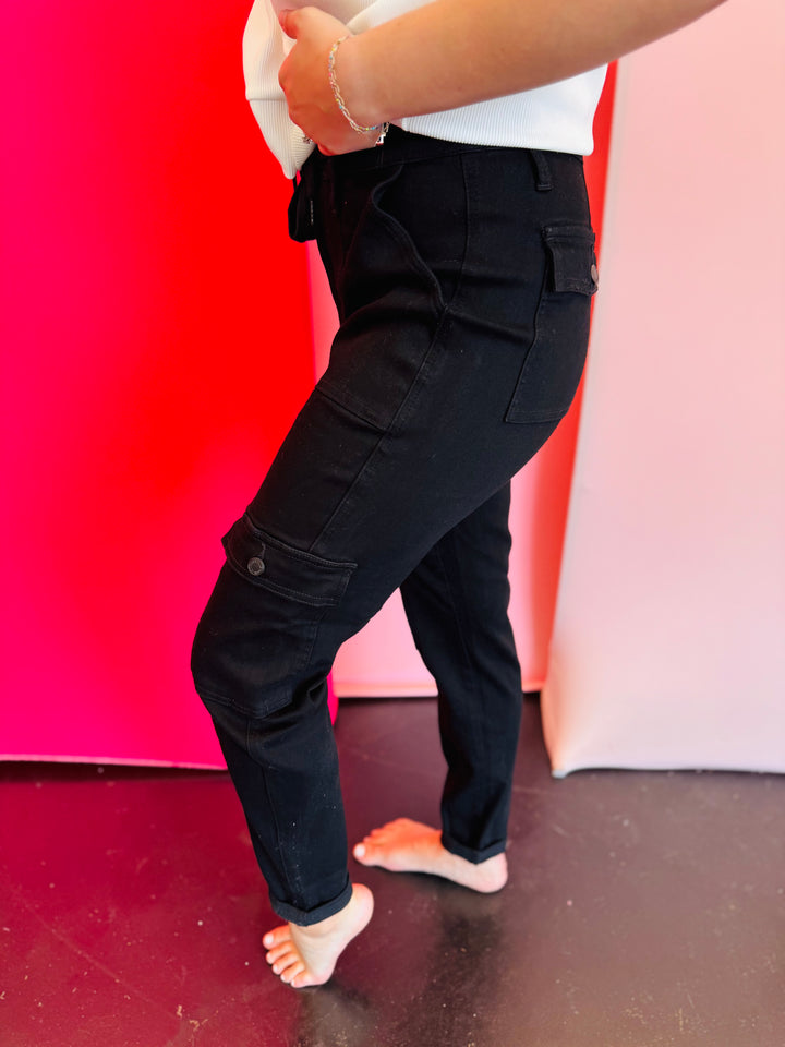 Judy Blue Black Cargo Cuffed Jogger Jeans