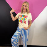 Ocean Blue Striped Wide Leg Pants