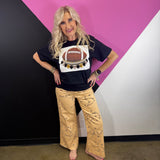 Jewel Collared Black & Gold Football Tee
