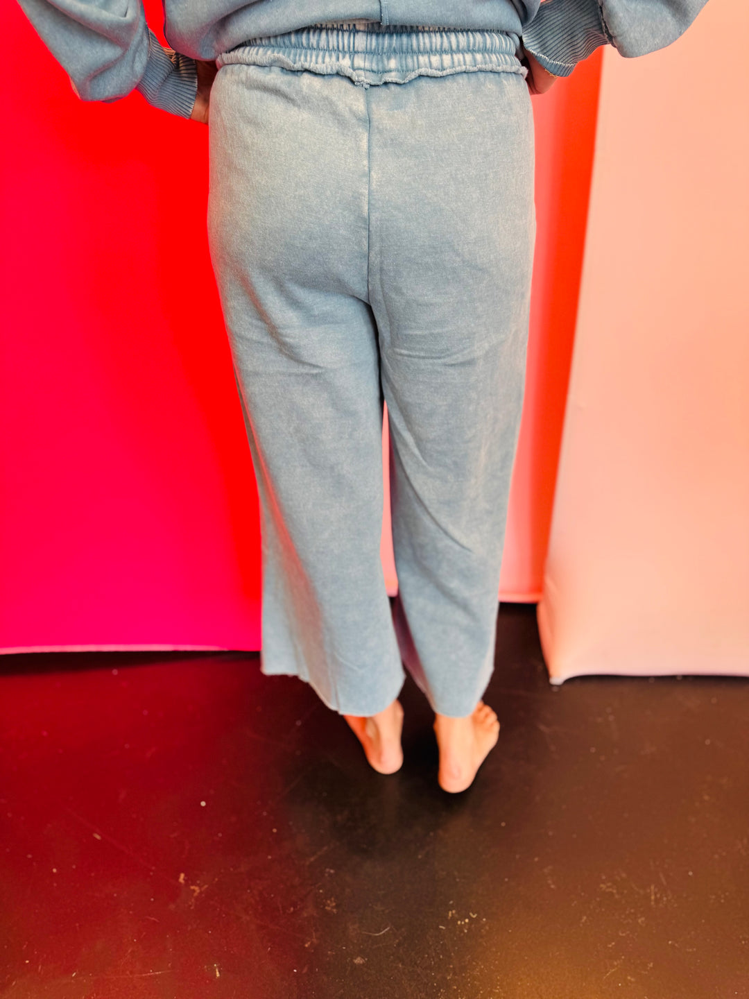Blue Grey Acid Wash Fleece Sweatpants