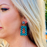 Checkered & Polka Dot Earrings - Teal/Black