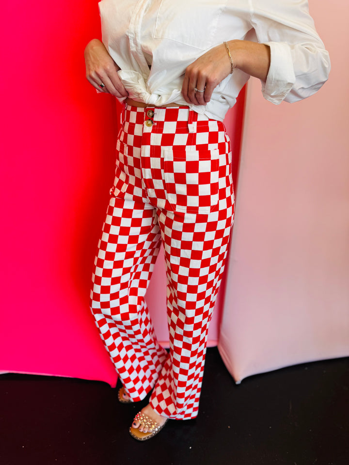 Red Demi Checkered Jeans