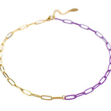 Gold & Lavender Paperclip Chain Link Necklace