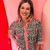 Cassidy Red/Leopard Tie Sleeve Top