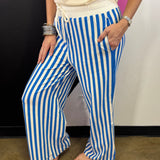 Ocean Blue Striped Wide Leg Pants