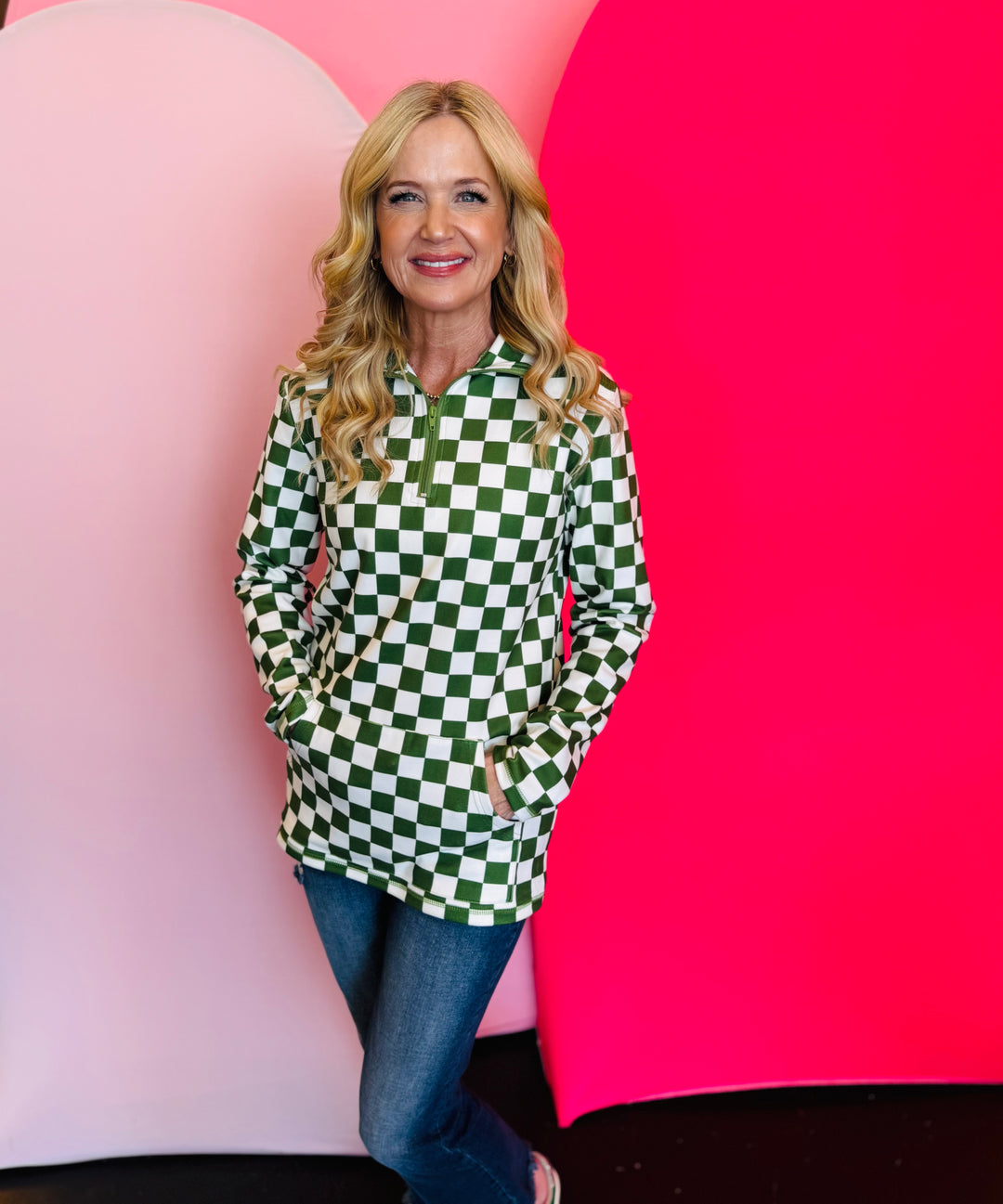 Green & White Checkered Pep Rally Pullover