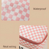 Blue Checkered Cosmetic Makeup Travel Case