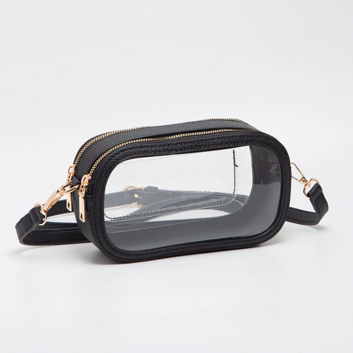 Black Double Zipper Oval Clear Bag