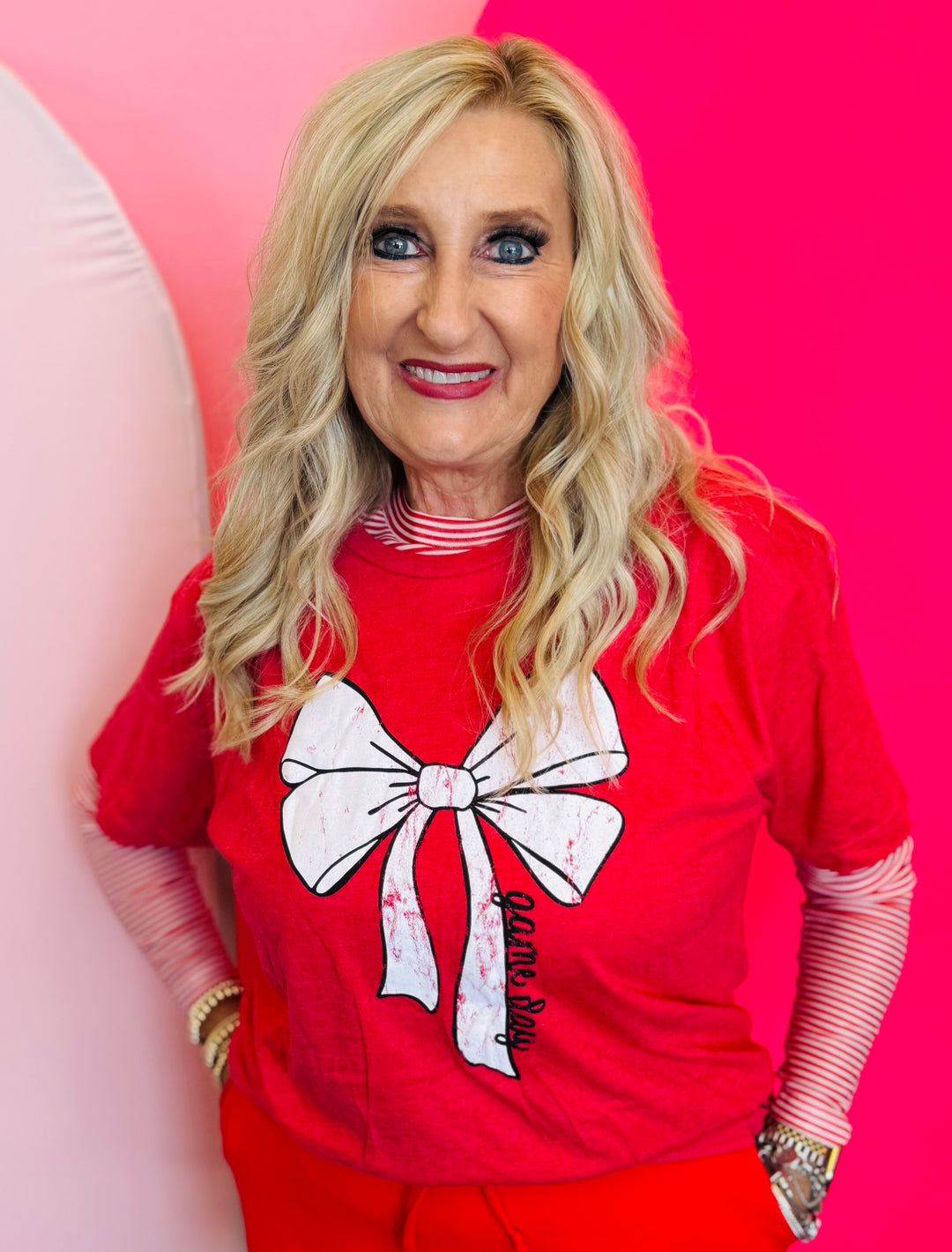 Red Game Day Bow Tee