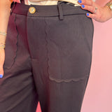 Black HW Scallop Hem Pants