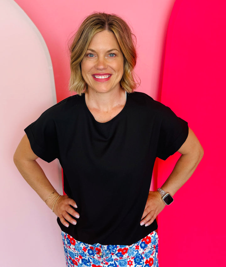 Black Boat Neck Top