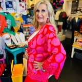 Pink & Red Abstract Print Cardigan
