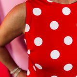 Red Sleeveless Polka Dot Dress