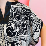 Black Marbled Bandanna Dolman Top