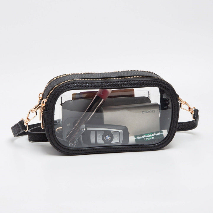 Black Double Zipper Oval Clear Bag
