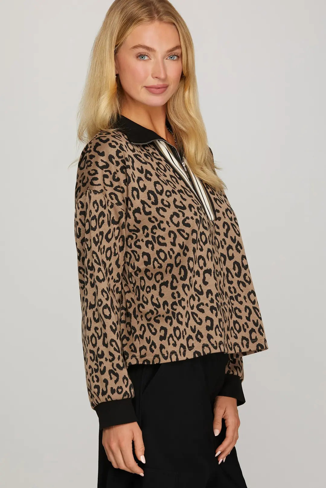 Leopard Half Zip Top